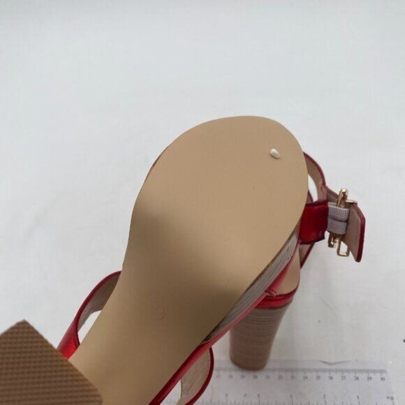 YDN Red T-Strap Stacked Chunky High Heel Ankle Strap Platform Open Toe Sandals - Picture 6 of 8